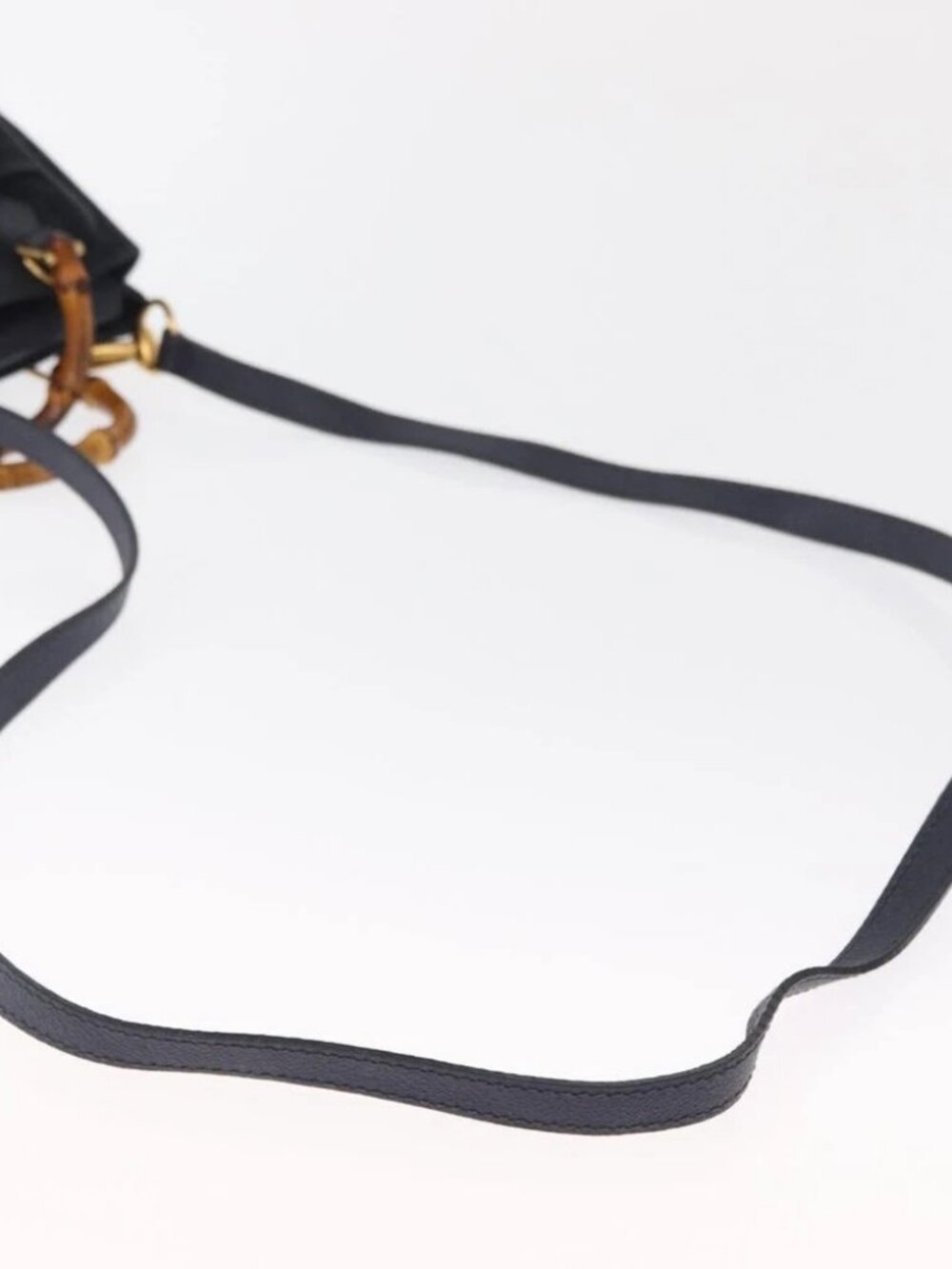 GUCCI Bamboo Hand Bag Suede 2way Navy Gold - Picture 8 of 15